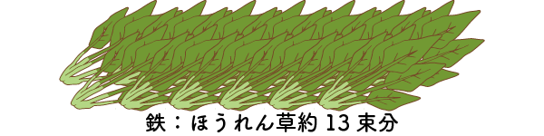 鉄：ほうれん草約13束分