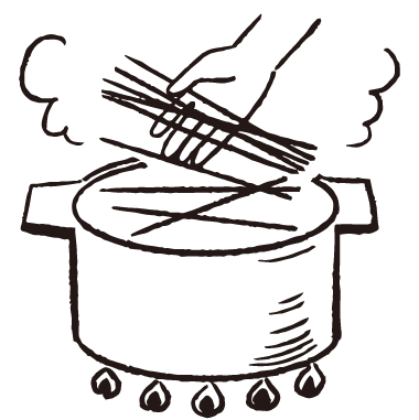 ①大きめの鍋にたっぷりのお湯を沸騰させ、沸騰したところで麺を入れて箸でほぐします。